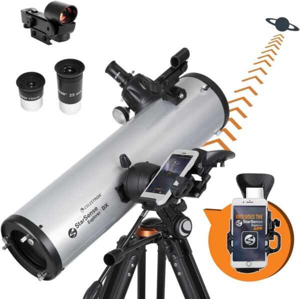 CELESTRON StarSense Explorer DX 130AZ Smartphone App-Enabled Telescope – Works with StarSense App to Help You Find Stars, Planets & More – 130mm Newtonian Reflector – iPhone/Android Compatible