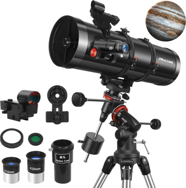 Telescope, 150EQ Reflector Telescope for Adults Astronomy Beginners, Manual Equatorial Professional Telescopes Astronomy with 2X Barlow Lens, Phone Adapter, Adjustable Tripod and Moon Filter