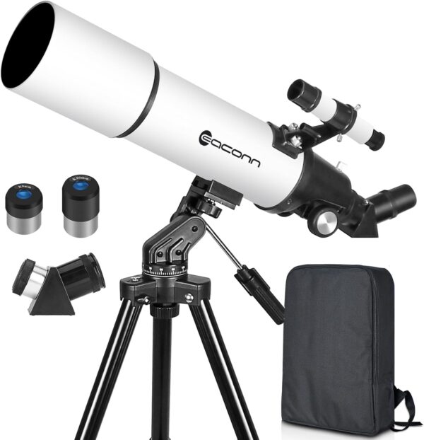 Telescopes for Adults Astronomy, 80mm Aperture 600mm Refractor Telescope for Kids & Beginners, Compact and Portable Travel Telescopio with Backpack