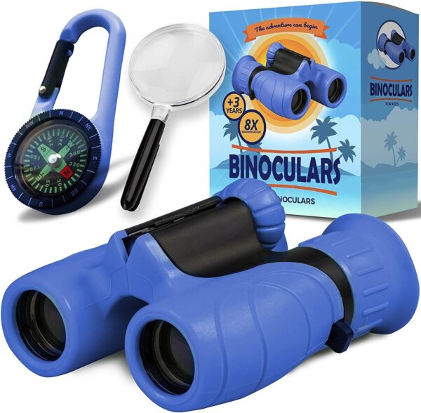 Binoculars for Kids for Toddler - for Little Boys and Girls – Extensive Set Incl. Magnifying Glass & Compass – Powerful Magnification 8X21 – 3 to 12 Year Old Kids