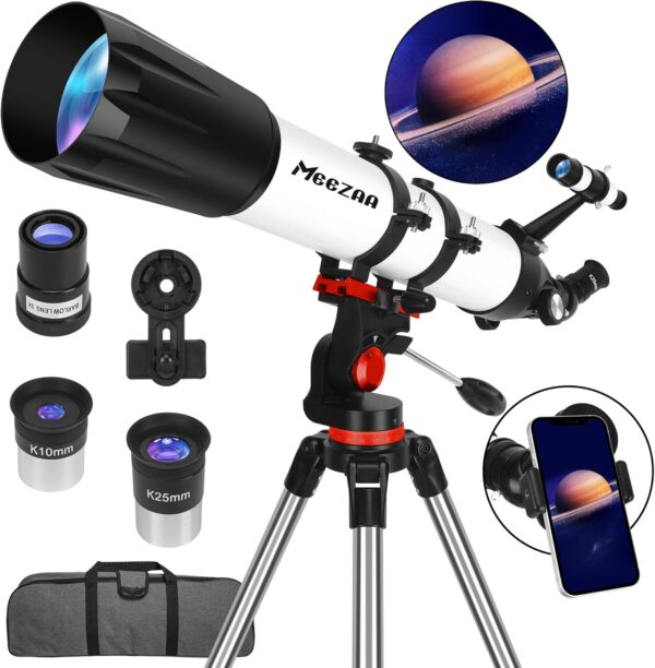 Telescope, Telescope for Adults High Powered Professional, 90mm Aperture 800mm Refractor Telescope for Astronomy Beginners Fully Multi-Coated with AZ Mount Tripod & Phone Adapter & Carry Bag